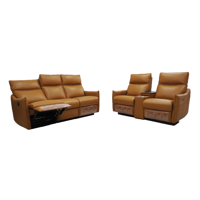 Sofa Half Semi Aniline Leather 3&2 Seater with Recliner ZL 3723 - Gold