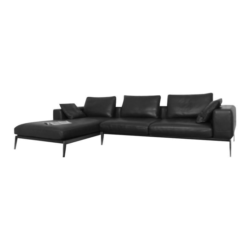 Sofa Full Semi Aniline Leather L Shape ZL 2612 - Black